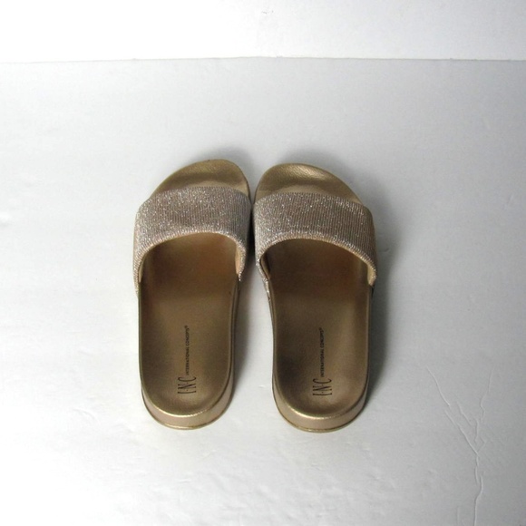 Gold Sparkly Shimmer Slides Sandal Slippers - Picture 2 of 5